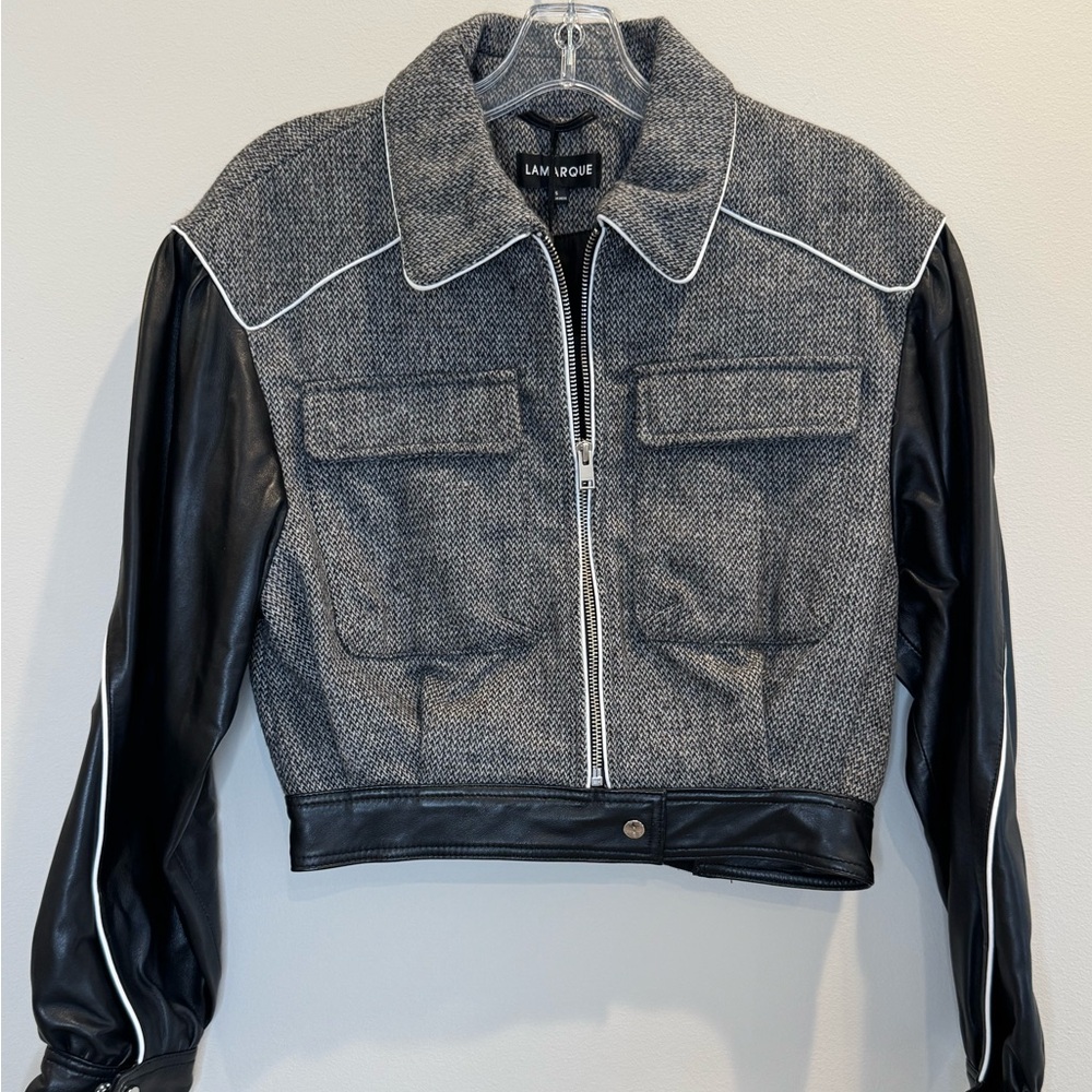 NWT LAMARQUE Dabria Bomber Jacket, Black Tweed, Size S